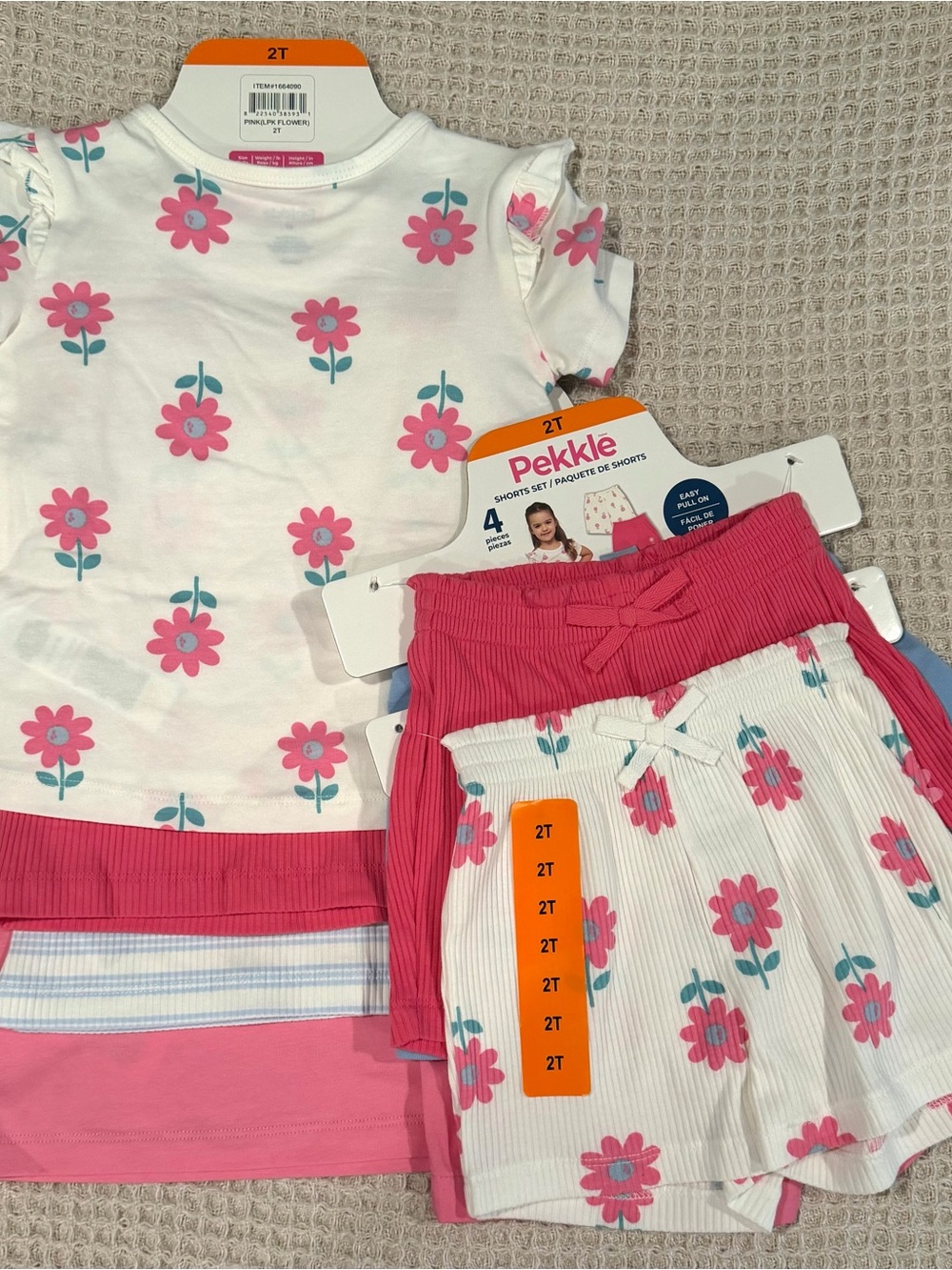 Pekkle Toddler Girls Pink Floral Ribbed Shorts - 2T
